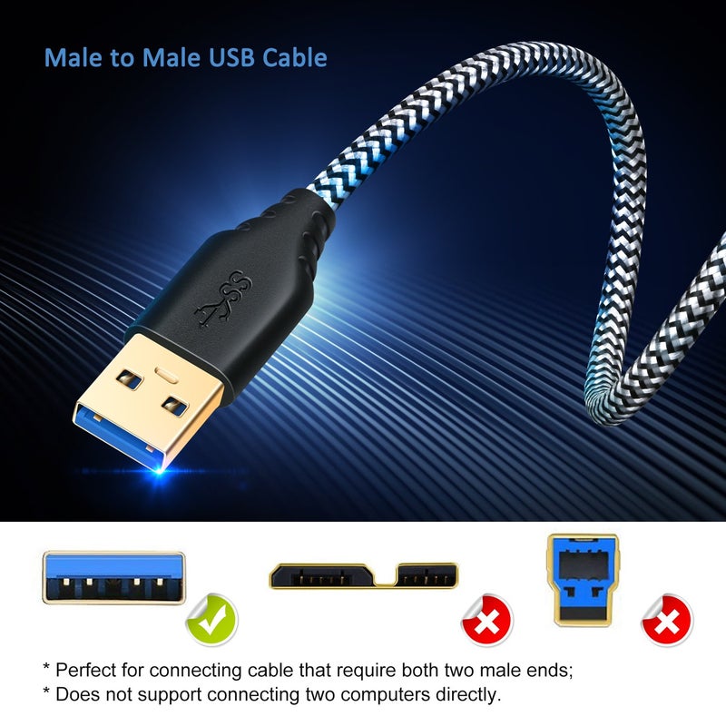 Besgoods 4-Pack USB 3.0 A to A Cable - 3FT Male to Male Short Braided Double End Cord Compatible for DVD Players, Hard Drive Enclosures, Laptop Cooler and More - White - Image 2